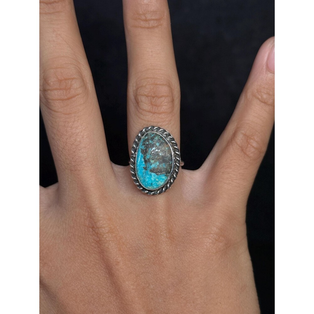 Vintage Native American High Matrix Turquoise Sterling Ring Size 4.5 - Picture 8 of 12